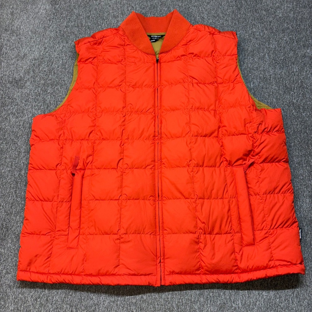 Eddie Bauer Mens 650 Down Puffer Vest Orange Quilted Full Zip XL